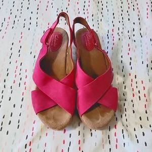 Clarks Artisan pink nubuck cork wedges 9.5 Annadel Eirwyn